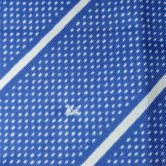 Silk Scarf Handkerchief Vintage Green Blue Striped Polka Dot - Picture 3 of 12